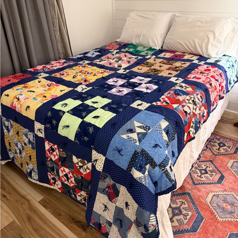 Cottagecore Handmade Colorful Patchwork Quilt. 76x94 Cotton